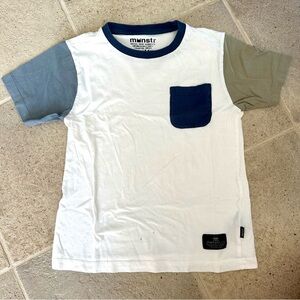 Munster Kids White Tee with Blue and Gray Accents